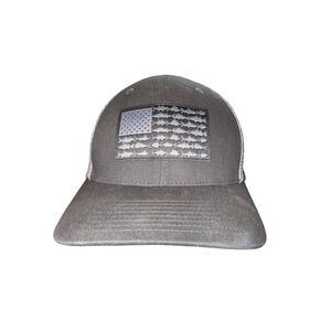 Columbia PFG Mesh Back Trucker Hat Gray American‎ Flag Patch Fishing Cap